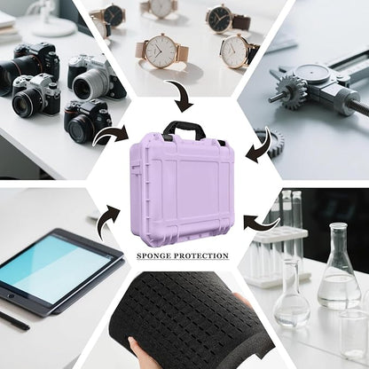 1 Pcs 14.3 x 11.4 x 4.5 Inch Waterproof Hard Case with DIY Customizable Foam Insert Portable Protective Case with Knife for Camera Drones Equipments Tools Test Instruments (Purple)