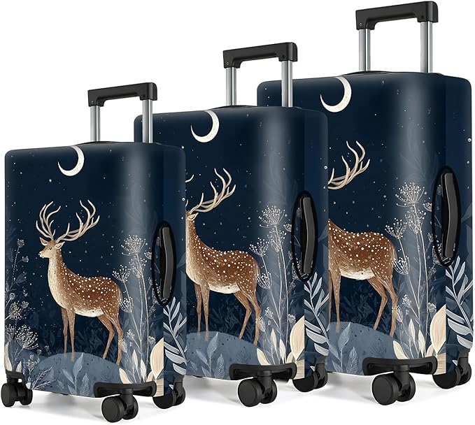 Deer Luggage Cover – Elegant Night Forest Suitcase Cover Protector, Stretchable Waterproof Travel Luggage Sleeve,XL
