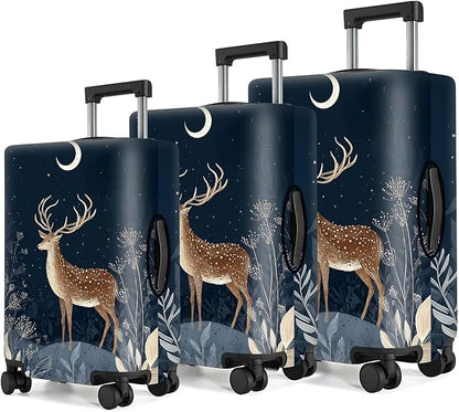 Deer Luggage Cover – Elegant Night Forest Suitcase Cover Protector, Stretchable Waterproof Travel Luggage Sleeve,XL