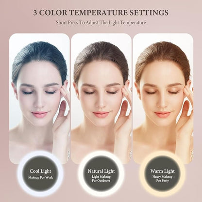 Travel Makeup Bag with LED Lighted Mirror, Cosmetic Makeup Organizer Bag with 3 Color Setting, Makeup Train Case with Adjustable Dividers for Women Makeup Brushes Jewelry Accessories