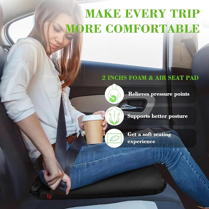 Inflatable Seat Cushion, Self-Inflating Memory Foam Stadium Seats Cushion Portable Camping Air-Foam Sitting Pad for Travel Airplane Car Bleachers Backpacking Office, Lightweight & Compact