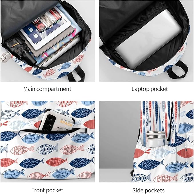 Ocean Fish Backpack School Bag Lightweight Bookbag Casual Daypack for Girls Boys Kids Women Men Travel Laptop 16 Inch