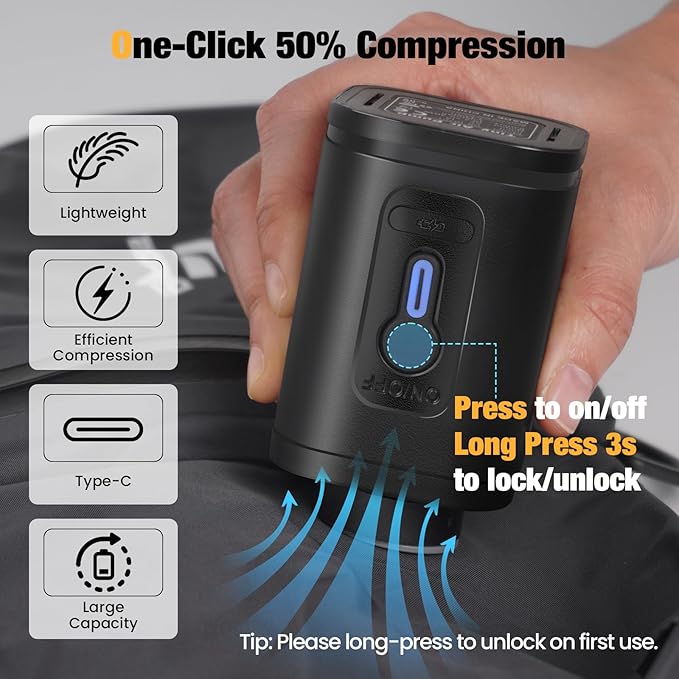 3 Pack Vacuum Bags for Travel with Pump, 3-Size Set Reusable Vacuum Compression Bags for Luggage, Space Saver IP67 Waterproof Vacuum Packing Cubes for Suitcase&Backpack, Black