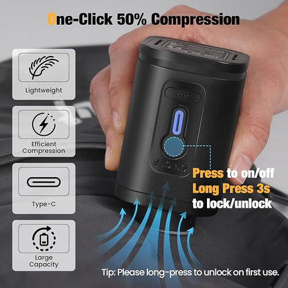 3 Pack Vacuum Bags for Travel with Pump, 3-Size Set Reusable Vacuum Compression Bags for Luggage, Space Saver IP67 Waterproof Vacuum Packing Cubes for Suitcase&Backpack, Black