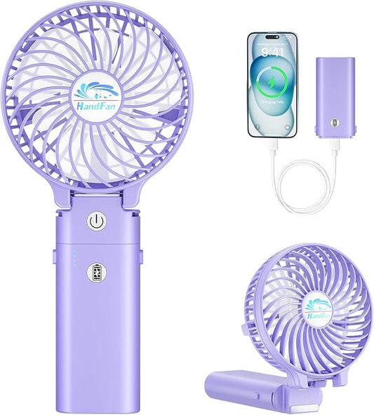 HandFan 5200mAh Handheld Fan Rechargeable, 20H Runtime Hand Fan, 3 Speeds Strong Airflow, Personal 180° Foldable Portable Fans for Travel/Summer/Concerts/Lash/Commute, Gifts for Women (Purple)