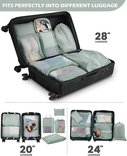 Gonex 8 Set Compression Packing Cubes for Travel Essentials, Expandable Mesh Organizer with Toiletry, Laundry, Shoe, Cable Bags for Suitcases, Gray