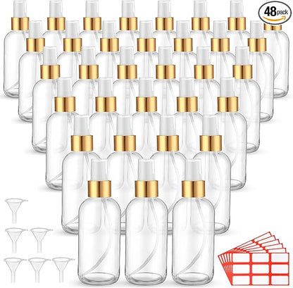 Fumete 36 Pcs Glass Spray Bottles 4oz Fine Mist Glass Spray Bottle Refillable Liquid Containers with 6 Labels 6 Funnel for Hair Travel Plants Cleaning Solutions Skin Care(Clear,Simple)