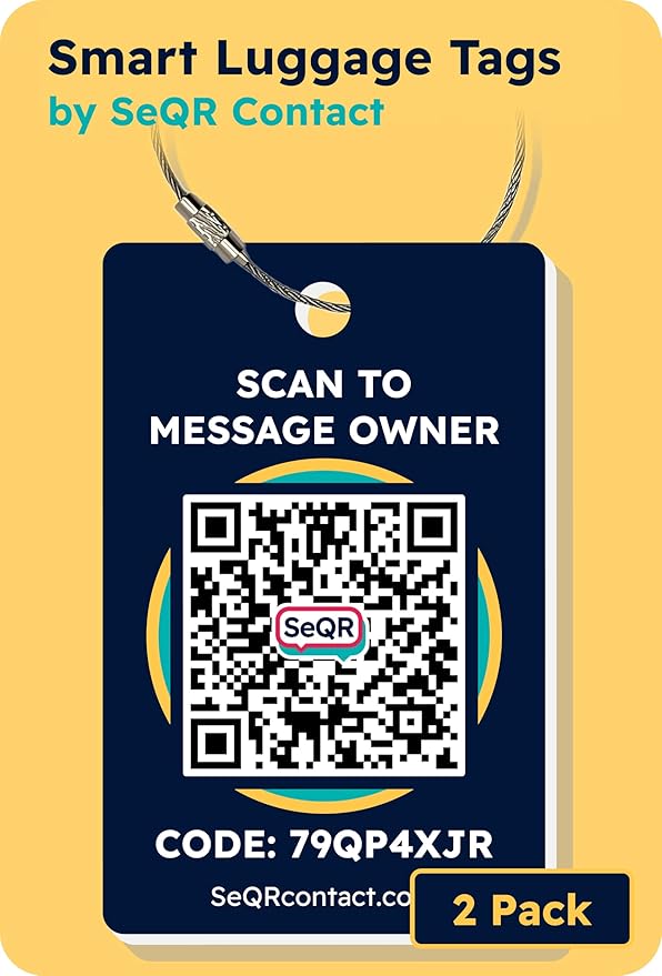Smart Luggage Tags | Privacy QR Code Luggage Tag Keeps Personal info Private | Customizable Travel Suitcase Tags for Women Men | Use with GPS Bag Locator Tracking Tags, Air Tag for Android or iOS