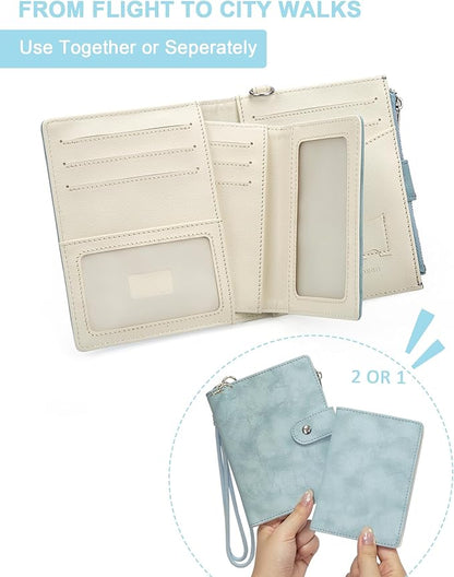 Passport Wallet for Travel, Luxury Vegan Leather RFID Blocking Passport Holder & luggage tag for Women Men, Wristlet Wallet with Zipper Pocket, Couple Travel Essentials