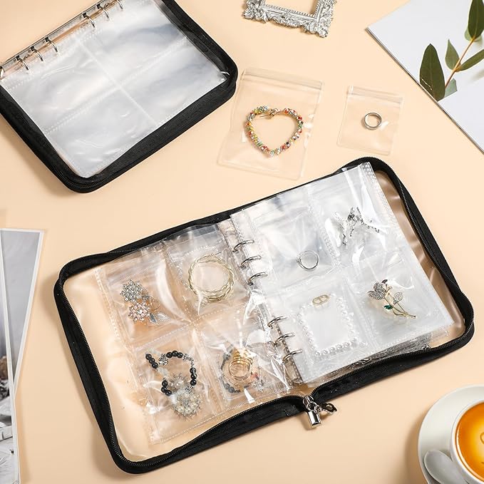 6 Sets Transparent Jewelry Storage Book Travel Jewelry Organizer Earring Organizer Case Bracelet Holder for Necklace Earrings Ring Holder with Clear Zippered Pouch Anti Tarnish Pouches