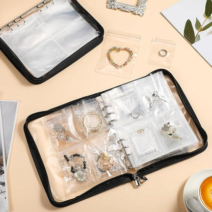 6 Sets Transparent Jewelry Storage Book Travel Jewelry Organizer Earring Organizer Case Bracelet Holder for Necklace Earrings Ring Holder with Clear Zippered Pouch Anti Tarnish Pouches