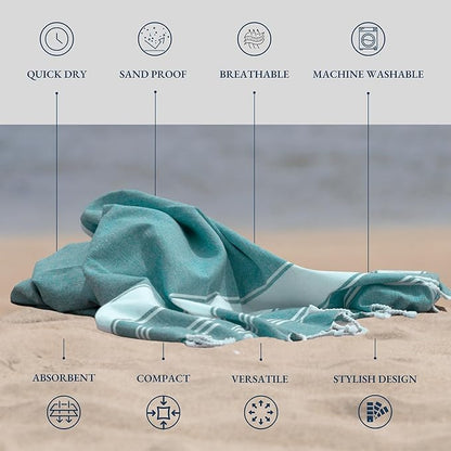 LANE LINEN Oversized Beach Towel - Beach Towels 4 Pack, Pre-Washed Pool Towel, Extra Large Beach Towel, Quick Dry & Sand Free, Lightweight Travel Towel, 39"x71" - Hunter Green