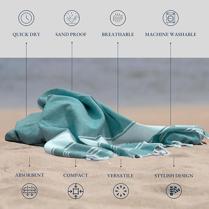 LANE LINEN Turkish Beach Towels Set of 12, Oversized Beach Towel, Lightweight Beach Essentials for Women, Large Pool Towel, Absorbent & Quick Dry, Sand Free Beach Towel, 39"x71" - Dazzling Dozen