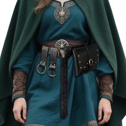 Renaissance Belt Pouch Viking Leather Medieval Belt Waist Bag Pirate Cosplay Festival Halloween Adjustable Accessories (Black)