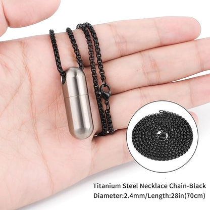 TISUR Titanium Pill Case with 28'' Necklace Chain,Micro Keychain Pill Holder.Waterproof Pill Fob for Emergency Aspirin & Nitroglycerin for Travel Purse Pocket