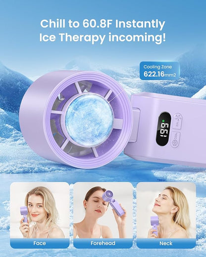 2 Pack Handheld Portable Turbo Fan with Ice Cooler, Speed (1-199) 5500mAh*2 Rechargeable Personal Fan,[20H Cooling Time] Mini Yet Powerful, Small Pocket Fans for Travel/Outdoor/Office, Purple