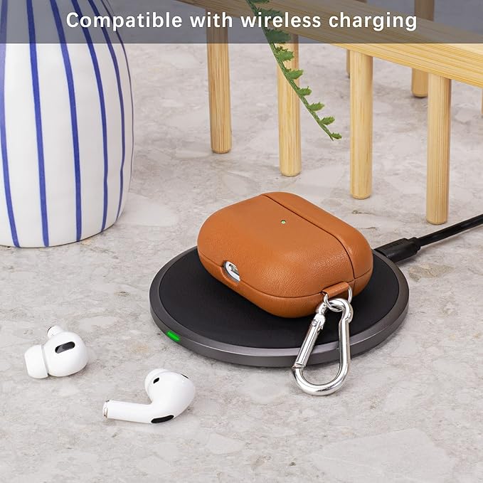 Lopie Handcrafted AirPods Pro Leather Case with Keychain, Portable Full-Grain Leather AirPods Pro Case Cover, Protective Case/Cover with Loss Prevention Clip for Air Pods Pro - Brown