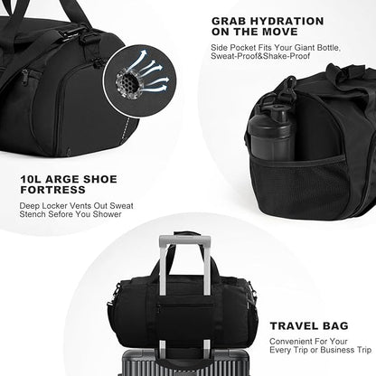Gym Bag for Men Women With Shoe Compartment & Wet PocketWater Resistant Sports Gym Bag 、shoulder bag、messenger bag Carry On Duffel Bag forWeekend Overnight Traveling (black)