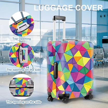 Colorful Geometric Luggage Cover – Durable and Stretchable Travel Suitcase Protector with Vibrant Pattern, Fits 28''–30'' Suitcase with Wheels,L