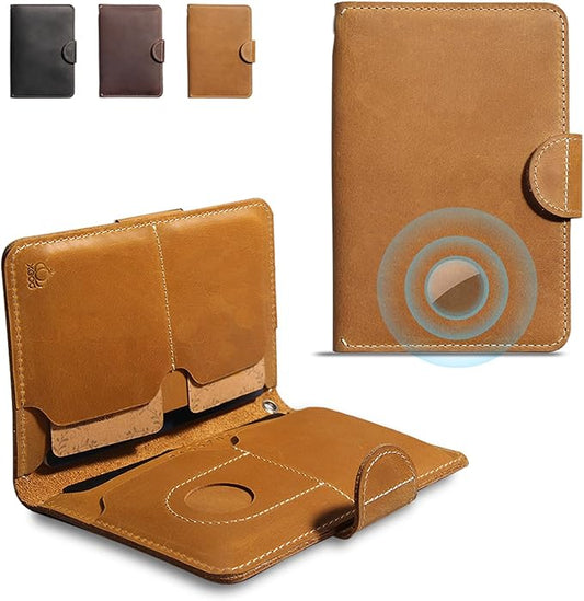 Genuine Leather Passport Holder with AirTag Slot(Hidden) | RFID Blocking Passport Holder for Travel | for 2 Passport Books | for Men Women & Family