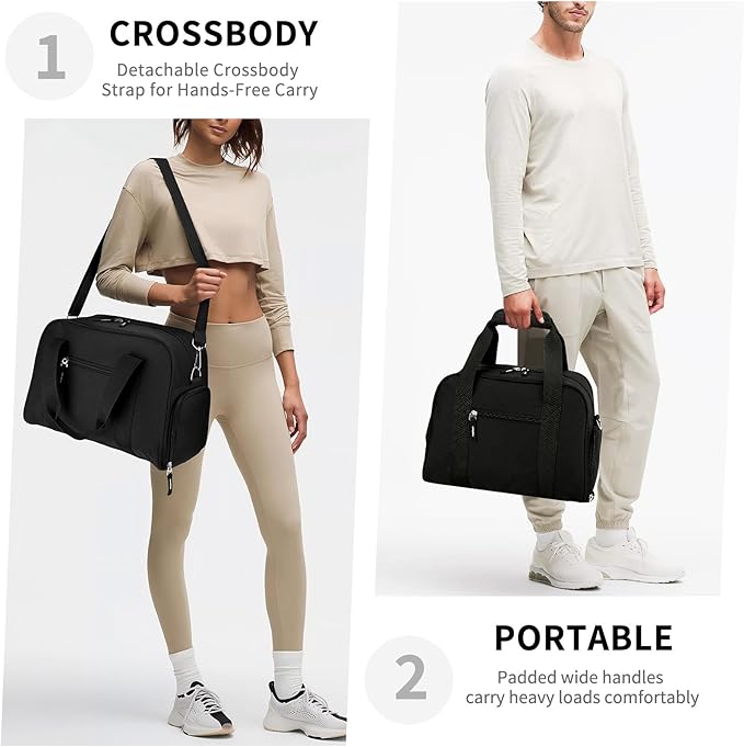 SeaRock 14 inch Small Gym Bag for Women & Men - Mini Duffle Bag Weekender & Overnight with Shoe Compartment Travel, Sports, Workout, Black