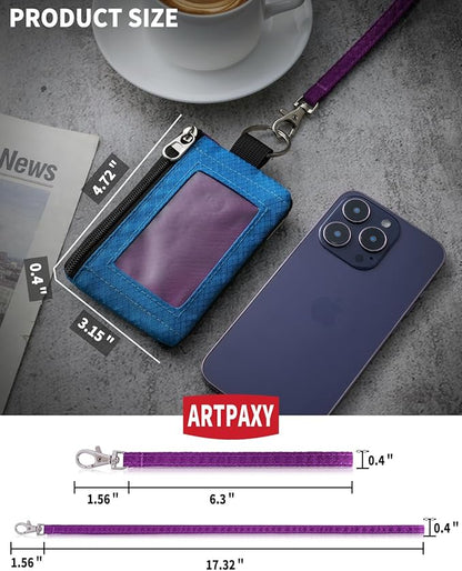 Minimalist Wallet For Mens Womens, Keychain RFID Blocking Zipper Small Wallet with ID Window 2 Lanyards,Water Resistant Travel Cash Card Coin Case Boys Girls