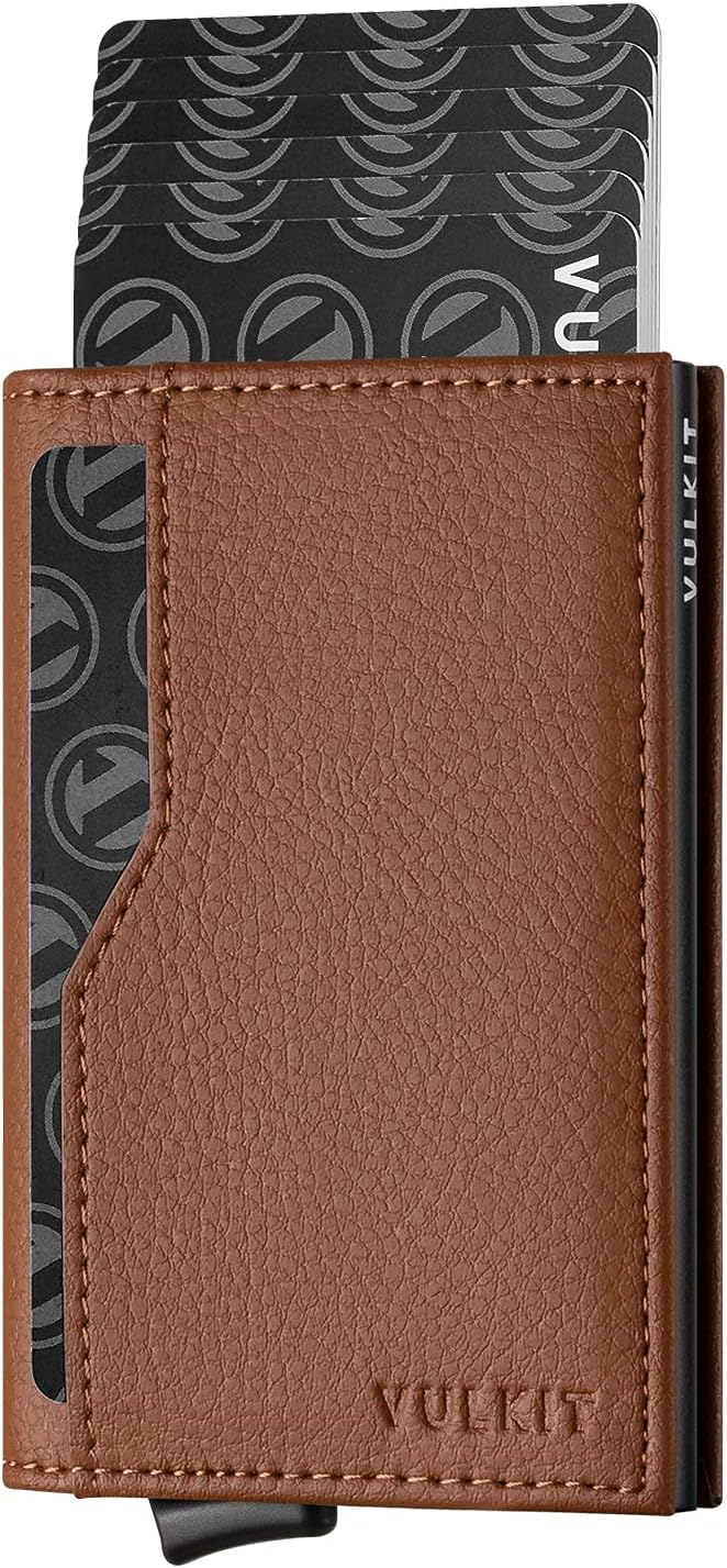 VULKIT Card Holder Wallet with Double ID Windows RFID Blocking Pop Up Wallet Minimalist Design for 12 Cards