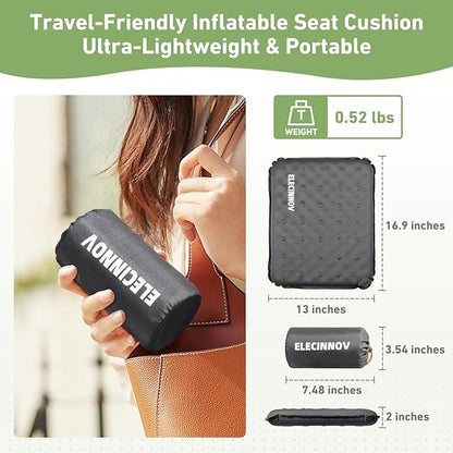 Inflatable Seat Cushion, Self Inflating Memory Foam Stadium Seat Cushion Lightweight Camping Chair Pad Airplane Cushion for Long Flights Outdoor Travel Bleacher Office Car Backpacking (Grey)