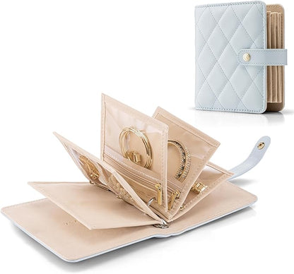 Vlando Travel Jewelry Case,Portable Jewelry Organizer Box with Clear Zipper Velvet Jewelry Pouch,Gifts for Traveler Women Girls-Baby Blue