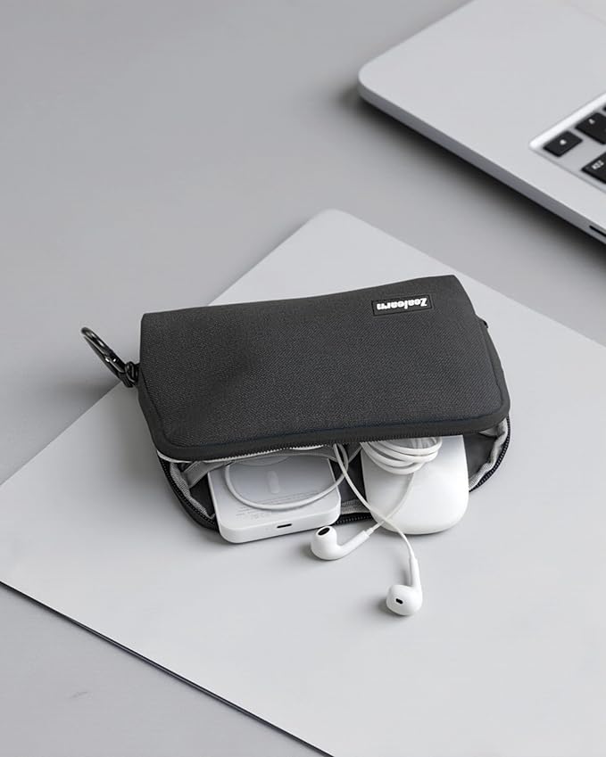 Travel Tech Carrying Pouch - Portable Electronics Organizer Travel Case, Portable Tech Organizer, All-in-One Storage Bag for Charging Cable (2 Pack, Black, Medium+Small)