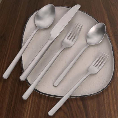 KINGSTONE 30 Pieces Silverware Set, Flatware Cutlery Set for 6, 18/10 Stainless Steel Silverware Utensils Minimalist Design Dishwasher Safe, Matte Silver
