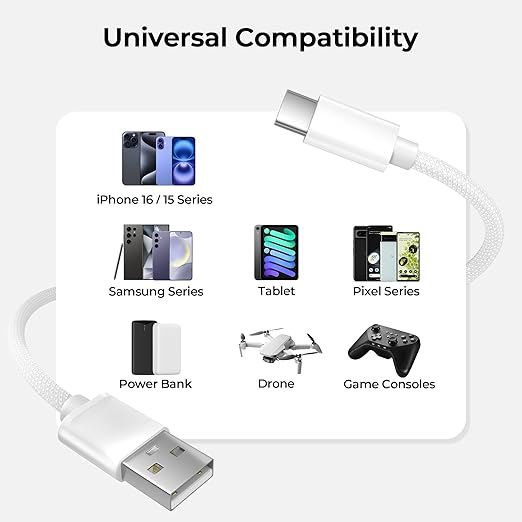 Basesailor USB Type C Charger Cable 10FT 2Pack,Nylon Charging Cord for iPhone 17 16 Pro Max,Samsung Galaxy Z Fold 5,Note 20,Tab S10 S10E 10E FE S23 S22 S21 23 Plus Ultra,A52 A54,Google Pixel 7 6 XL