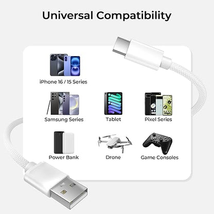 Basesailor USB Type C Charger Cable 10FT 2Pack,Nylon Charging Cord for iPhone 17 16 Pro Max,Samsung Galaxy Z Fold 5,Note 20,Tab S10 S10E 10E FE S23 S22 S21 23 Plus Ultra,A52 A54,Google Pixel 7 6 XL