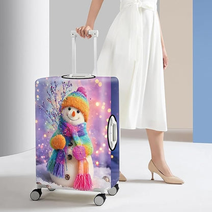 Colorful Snowman Luggage Cover – Christmas Suitcase Protector, Stretchable Waterproof Travel Luggage Sleeve,M