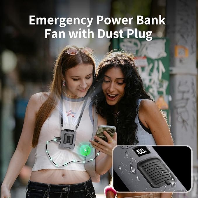 Socool Portable Waist Fan 5000mAh Rechargeable Mini Clip On Personal Fans with 13000RPM & 4 Adjustable Speeds, 25H Cooling Wearable Shirt Belt Hanging Neck Fan for Outdoor Working Jobsite