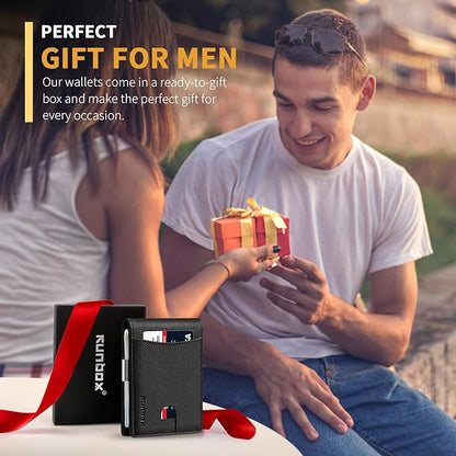 RUNBOX Money Clip Slim Wallets for Men RFID Blocking 11 Card Holder Minimalist Small Leather Bifold Men's Front Pocket Wallet Gift Box