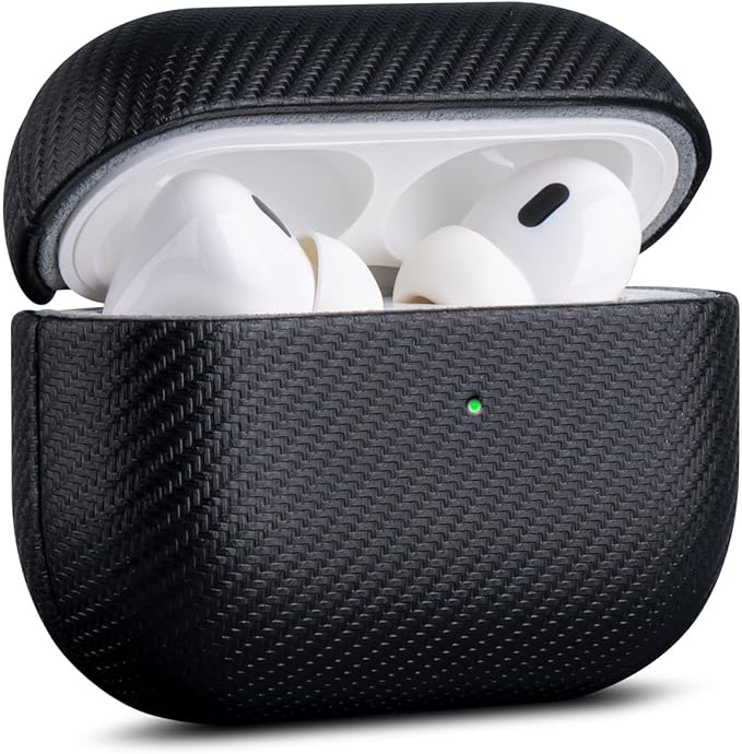 for AirPods Pro 3 Case Cover - Selected Vegan Leather, Carbon Fibre Texture, Handmade Drop Protective Hard Cover, Qi and MagSafe Charging Compatible - AirPods Pro 3rd Generation Case - Black