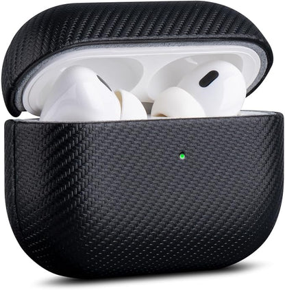 for AirPods Pro 3 Case Cover - Selected Vegan Leather, Carbon Fibre Texture, Handmade Drop Protective Hard Cover, Qi and MagSafe Charging Compatible - AirPods Pro 3rd Generation Case - Black