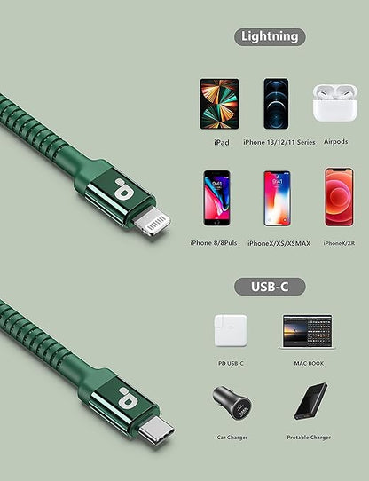 PRAKIE USB C to Lightning Cable 6FT 2Pack USB-C Fast Charger Cable Mfi Certified Type C to Lightning Cord USBC for iPhone 13 12 11 Pro Max Mini X XS XR 8 Plus 10 SE iPad 8th (Green)