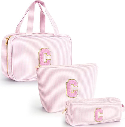 Preppy Toiletry Bag Makeup Bag for Women Her - Personalized Cute Makeup Pouch for Girlfriend Bridesmaid Wife Mom | Travel Toiletry Cosmetic Bag for Friend | Birthday Gift Idea - Pink C