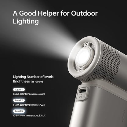 JISULIFE Portable Handheld Fan Ultra2, 9000mAh Max 25 Hrs, 5 IN 1, 100 Speed Turbo Fan Rechargeable 18W Power Bank with Flashlight, Metal Shell Multi-Function Travel Essentials Gifts for Men-Brown