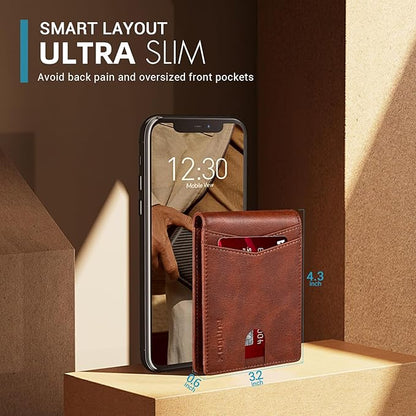 RUNBOX Wallet for Men Slim Rfid Leather 2 ID Window With Gift Box