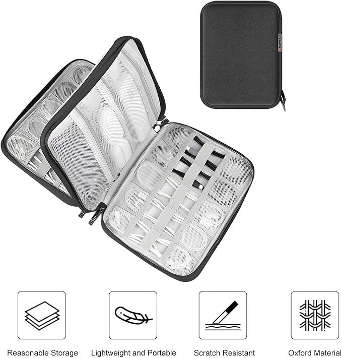 Electronic Accessories Organizer Carry Bag, Travel Cable Organizer Pouch, Watch Band Storage Case, Double Layers Oxford Cloth Watch Strap Holder for Cord, Charger, Phone, Earphone, USB Cable (L)