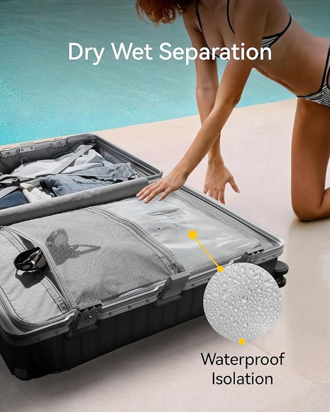 LUGGEX Checked Suitcase with Spinner Wheels, 8010S Aluminum Frame Zipperless Polycarbonate Hard Shell Suitcase (ZX-Core, Silver, 28 Inch)