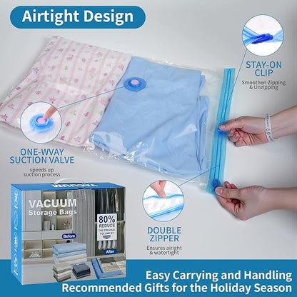 Vacuum Seal Bags for Clothing Travel with pump,15 Pack Compression Packing Cubes for clothes,Space Saver for Luggage & Travel Essentials,Carry-on Suitcase,Leak-Proof