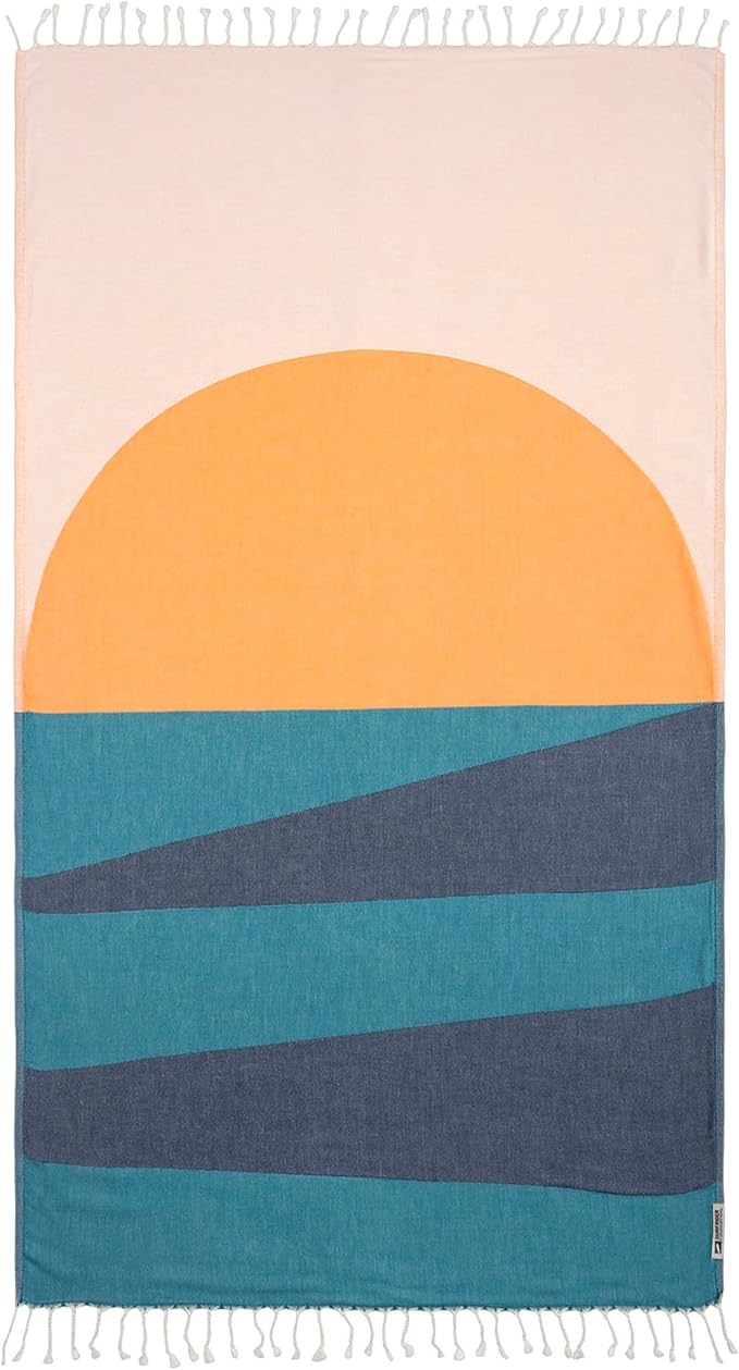 Sand Cloud Turkish Beach Towel - 100% Organic Cotton Turkish Bath Towels - Ultra Soft, Sand Free & Quick Dry Towel for Beach, Pool, or Picnic - As Seen on Shark Tank - Boho Geo Sunset