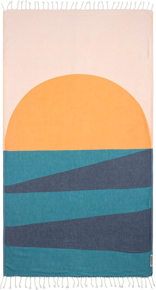 Sand Cloud Turkish Beach Towel - 100% Organic Cotton Turkish Bath Towels - Ultra Soft, Sand Free & Quick Dry Towel for Beach, Pool, or Picnic - As Seen on Shark Tank - Boho Geo Sunset