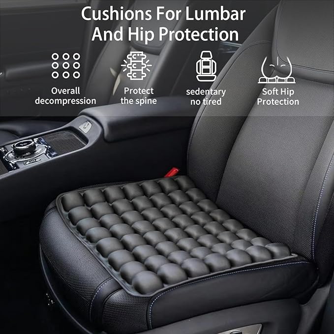 Adjustable Inflatable Seat Cushion with Built-in Pump - Portable Comfort for Airplane, Office, Car, Wheelchair & Outdoor Use - Lightweight, Durable, Black