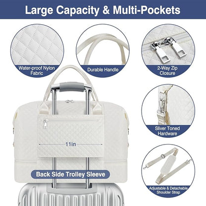 Weekender Bag for Women, Travel Duffel Bag Carry On Overnight Bag with Shoe Compartment Large Nylon Travel Weekend Tote Bag