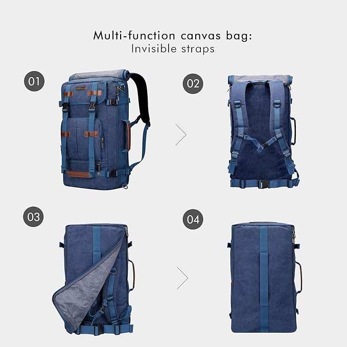 WITZMAN Canvas Backpack Vintage Travel Backpack Large Laptop Bags Convertible Shoulder Rucksack(A519-1 Classic Blue)